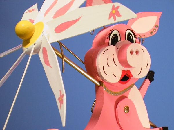 Pink Pig Whirligig Garden Art